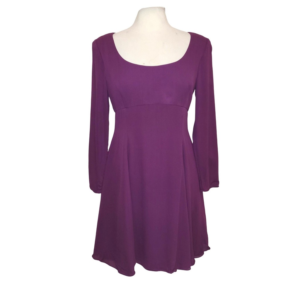 Kay Unger New York Womens Purple 100% Silk Long Sleeve Empire Waist Dress Size 8